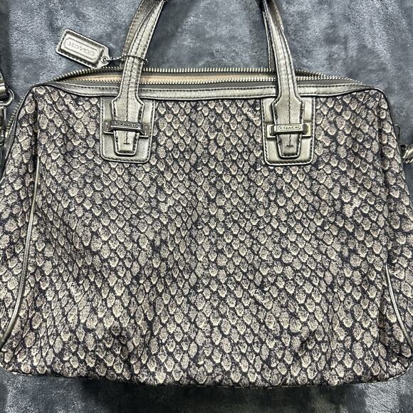 COACH Taylor PYTHON Satchel Shoulder Handbag Gunmetal Leather Trim EUC - Picture 2 of 10